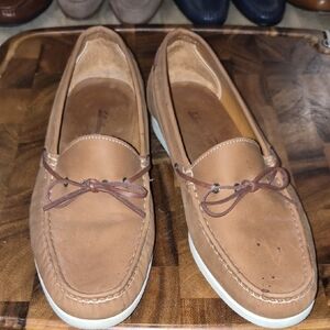 Ferragamo Brown Leather Loafers  Deck Shoes with Bow Detail 9 1/2 D